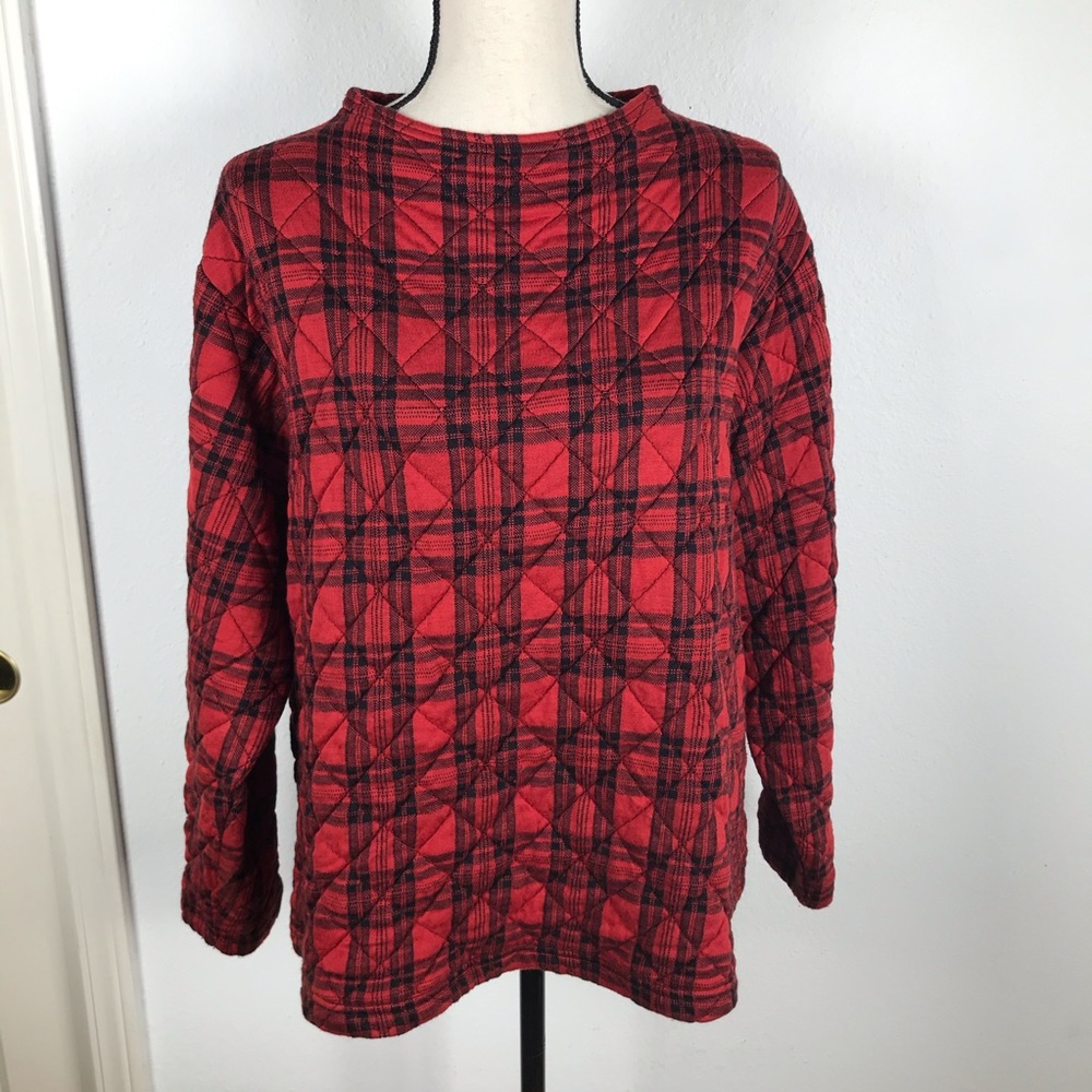 COLDWATER CREEK PLAID QUILTED PULLOVER TOP